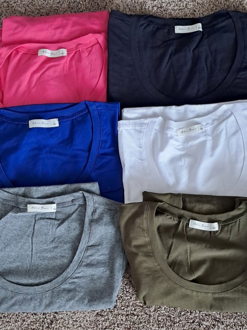 Brand New 6 Active Basics Large Cotton/Spandex Scoop Neck Short Sleeve T Shirts